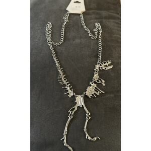 Silver Necklace Steampunk Cosplay Goth Dinosaur T-Rex Skeleton Bones Halloween